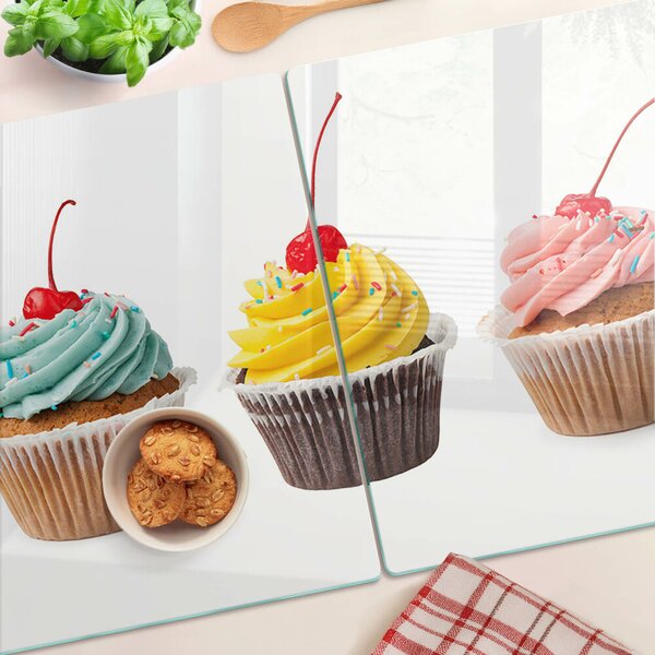 Tocător din sticlă Cupcake cu frișcă și cireșe