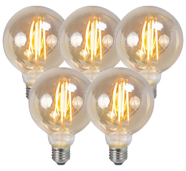 Set de 5 becuri cu filament LED E27 reglabile cu dimmer, fum, 5W 450lm 2200K
