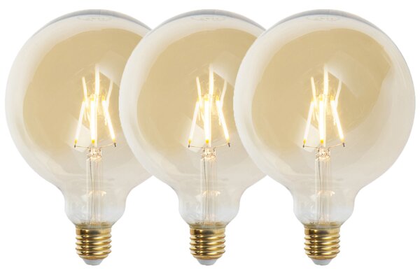 Set de 3 becuri LED cu dimmer E27 G125 auriu 5W 450lm 2200K