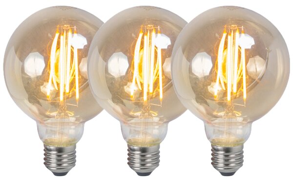 Set de 3 becuri LED reglabile E27 G95 fum 5W 380lm 2200K
