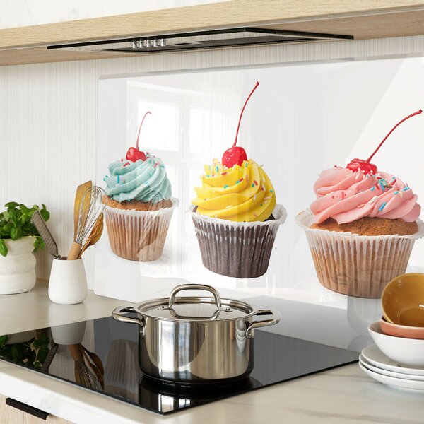 Tocător din sticlă Cupcake cu frișcă și cireșe