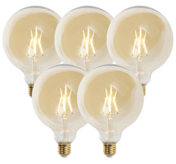 Set de 5 becuri LED reglabile E27 G125 auriu 5W 450lm 2200K