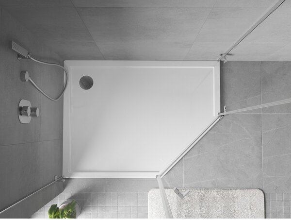 Cădiță de duș Mexen Flow Slim, pentagonală, stânga, 90 x 80 cm, alb lucios, 46P108090L