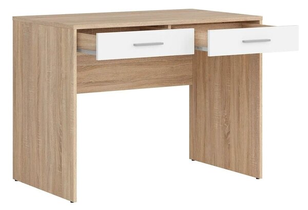 Birou NEPO PLUS, stejar sonoma/alb, PAL laminat, cu 2 sertare, 100x59x