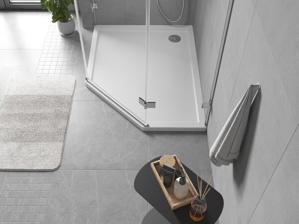 Cădiță de duș Mexen Flow Slim, pentagonală, stânga, 90 x 80 cm, alb lucios, 46P108090L