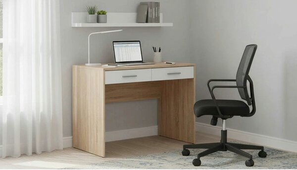 Birou NEPO PLUS, stejar sonoma/alb, PAL laminat, cu 2 sertare, 100x59x