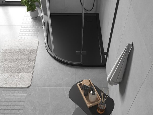 Mexen Flow, cădiță de duș asimetrică, slim, cu un sfert de cerc, stânga 90 x 80 cm, negru mat, 46Q708090L