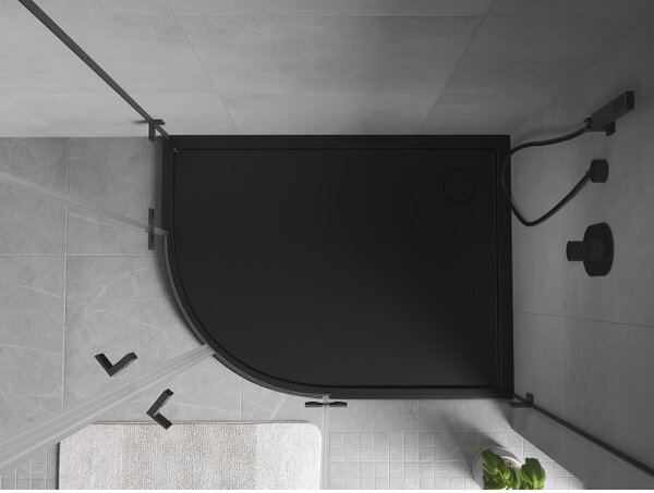 Mexen Flow, cădiță de duș asimetrică, tip sfert de cerc, subțire, dreapta 90 x 80 cm, negru mat - 46Q708090R