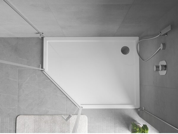 Cădiță de duș Mexen Flow Slim, pentagonală, cu montare pe dreapta, subțire, 100 x 90 cm, alb lucios, 46P109010R