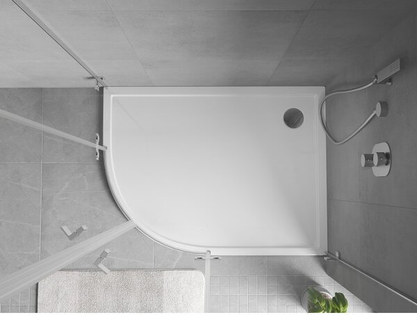 Mexen Flow, cădiță de duș asimetrică, slim, cu un sfert de cerc, dreapta 90 x 80 cm, alb lucios, 46Q108090R