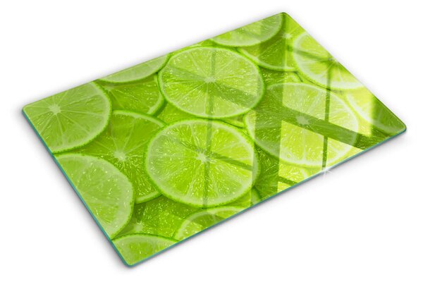 Tocător sticlă Felii de lime pe fundal verde