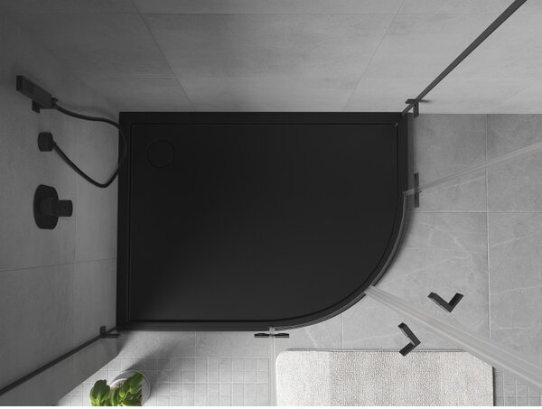 Mexen Flow, cădiță de duș asimetrică, slim, cu un sfert de cerc, stânga 90 x 80 cm, negru mat, 46Q708090L