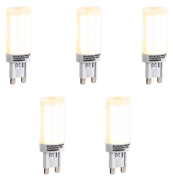 Set de 5 becuri LED G9 reglabile în 3 trepte opal 4,5W 500lm 2700K