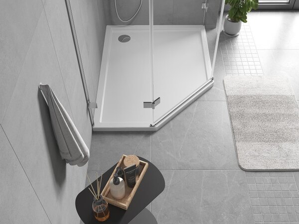 Cădiță de duș Mexen Flow Slim, pentagonală, cu montare pe dreapta, subțire, 100 x 90 cm, alb lucios, 46P109010R