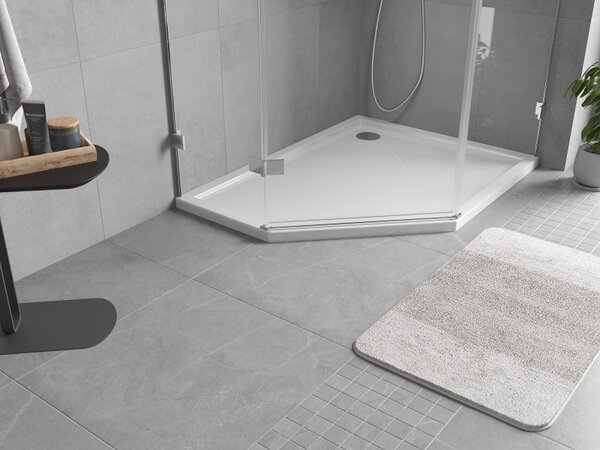 Cădiță de duș Mexen Flow Slim, pentagonală, cu montare pe dreapta, subțire, 100 x 90 cm, alb lucios, 46P109010R