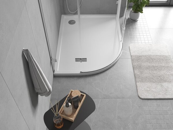 Mexen Flow, cădiță de duș asimetrică, slim, cu un sfert de cerc, dreapta 90 x 80 cm, alb lucios, 46Q108090R