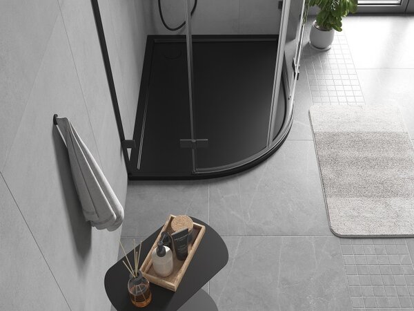 Mexen Flow, cădiță de duș asimetrică, tip sfert de cerc, subțire, dreapta 90 x 80 cm, negru mat - 46Q708090R