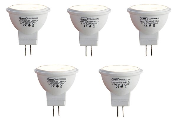 Set de 5 becuri LED G4 MR11 2.7W 210lm 3000K 12V