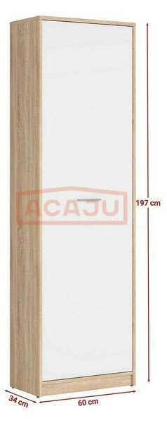 Dulap NEPO PLUS, alb/stejar sonoma, PAL, cu o usa, 60x34x197 cm