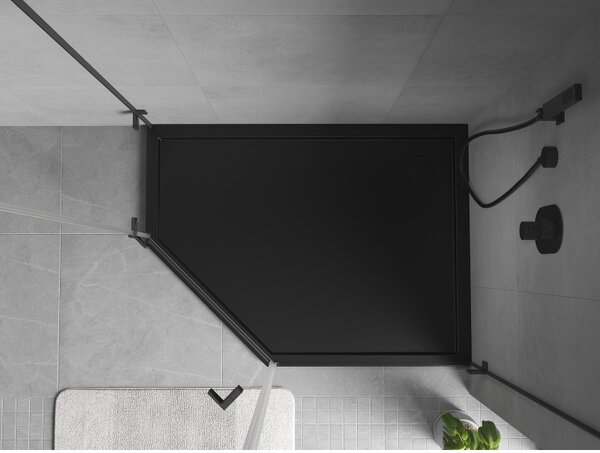 Mexen Flow, cădiță de duș pentagonală subțire 90 x 80 cm, dreapta, negru mat - 46P708090R