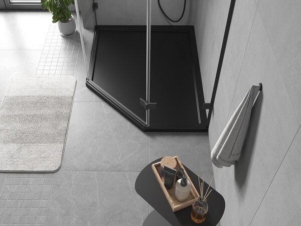 Mexen Flow, cădiță de duș pentagonală subțire stânga 90 x 80 cm, negru mat - 46P708090L