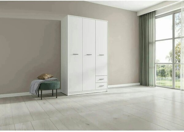 Dulap NEPO PLUS, alb, PAL, cu 3 usi si 2 sertare, 119x55x197 cm