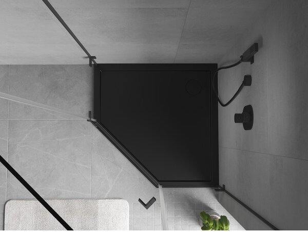 Mexen Flow, cădiță de duș pentagonală subțire 90 x 90 cm, negru mat, 46P709090