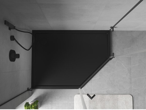 Mexen Flow, cădiță de duș pentagonală subțire stânga 90 x 80 cm, negru mat - 46P708090L
