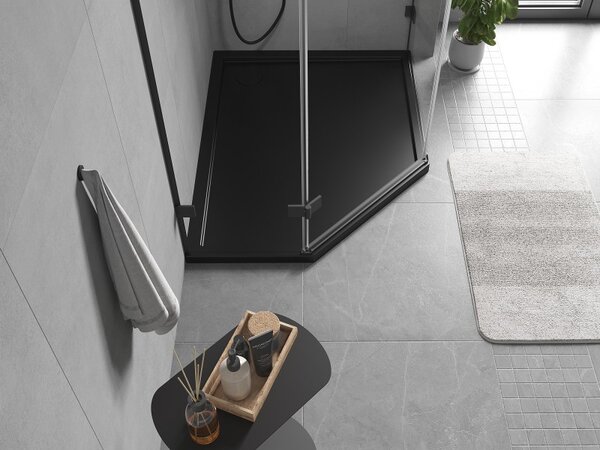 Mexen Flow, cădiță de duș pentagonală subțire 90 x 80 cm, dreapta, negru mat - 46P708090R