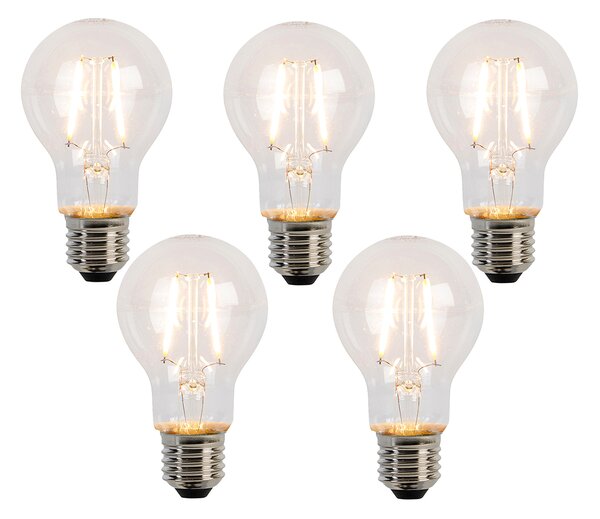 Set de 5 becuri cu filament LED E27 A60 2W 210lm 2200K