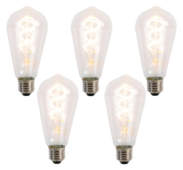 Set de 5 becuri LED cu filament spiralat E27 ST64 5W 400 lm 2200K