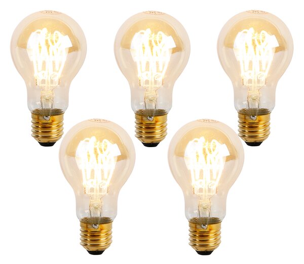 Set de 5 becuri LED E27 cu filament spiralat, reglabile, A60 Goldline 4W 270 lm 2200K