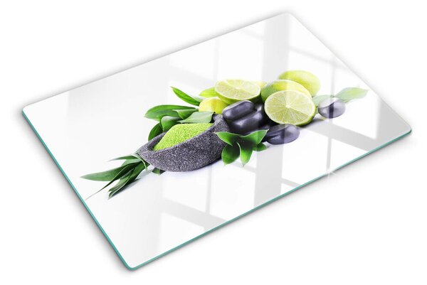 Tocător din sticlă Lămâi și struguri pe fundal verde