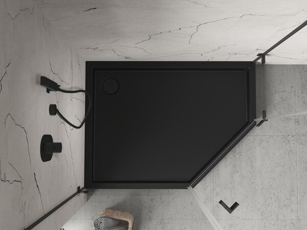 Mexen Flow+, cădiță de duș pentagonală, stânga, 90 x 80 cm, negru mat, 46P708090LH