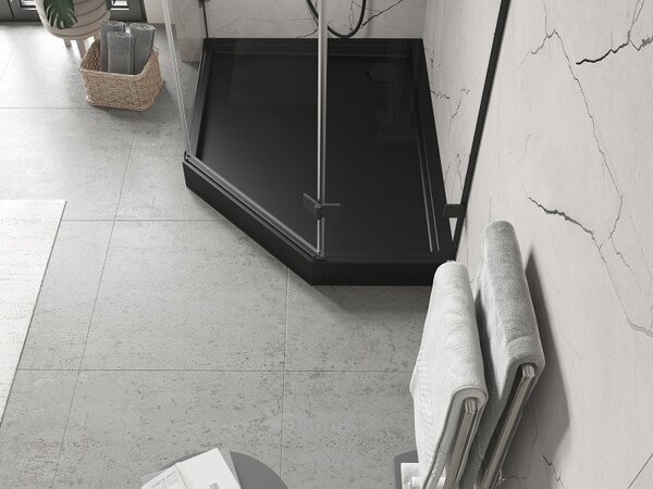 Mexen Flow+, cădiță de duș pentagonală, stânga, 90 x 80 cm, negru mat, 46P708090LH