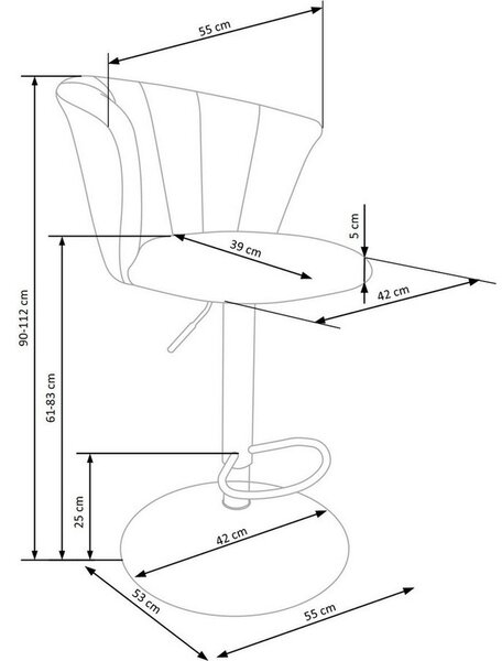 Scaun bar H104, bej/negru, stofa catifelata/metal, 55x53x90/112 cm