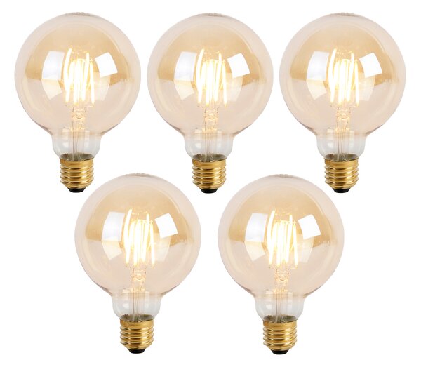 Set de 5 becuri LED reglabile cu 3 trepte E27 G95 Goldline 5W 530lm 2200K