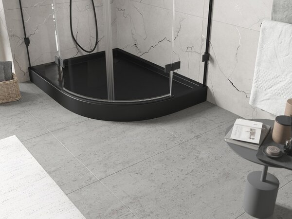 Mexen Flow+, cădiță de duș asimetrică, cu un sfert de cerc, stânga, 90 x 80 cm, negru mat, 46Q708090LH