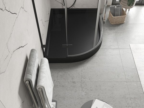 Cabină de duș Mexen Flow+ asimetrică, dreapta, cu sferturi de cerc, 90 x 80 cm, negru mat, 46Q708090RH