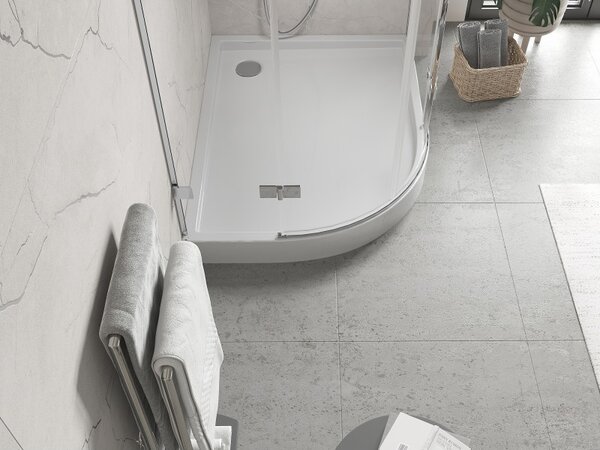 Mexen Flow+, cădiță de duș asimetrică, cu formă de sfert de cerc, dreapta, 90 x 80 cm, alb lucios, 46Q108090RH