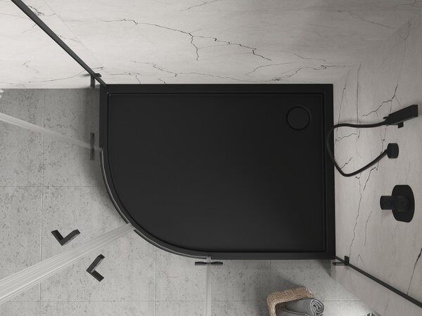 Cabină de duș Mexen Flow+ asimetrică, dreapta, cu sferturi de cerc, 90 x 80 cm, negru mat, 46Q708090RH