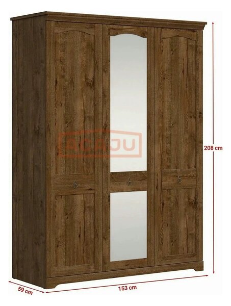 Dulap PATRAS, stejar april, PAL, cu 3 usi, 153x59x208 cm