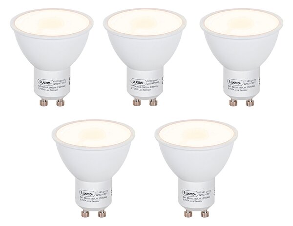 Set de 5 becuri LED GU10 cu senzor crepuscular 5W 380lm 2700K