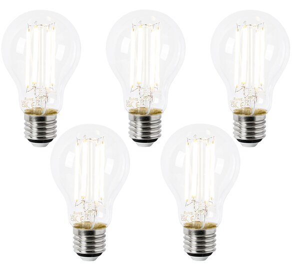 Set de 5 becuri LED E27 A60 transparente 2.2W 470lm 2700K
