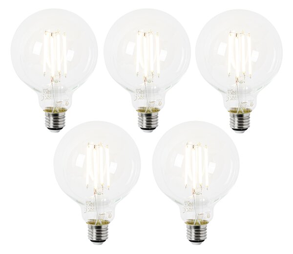 Set de 5 becuri LED E27 G95 transparente 2.2W 470lm 2700K