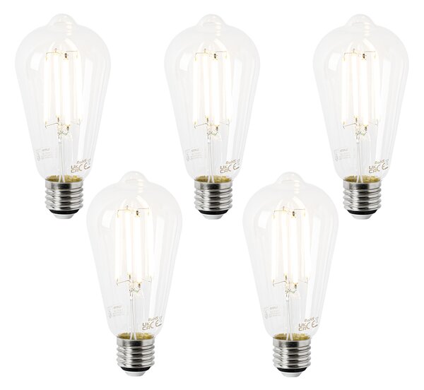 Set de 5 becuri LED E27 ST64 transparente 2.2W 470lm 2700K