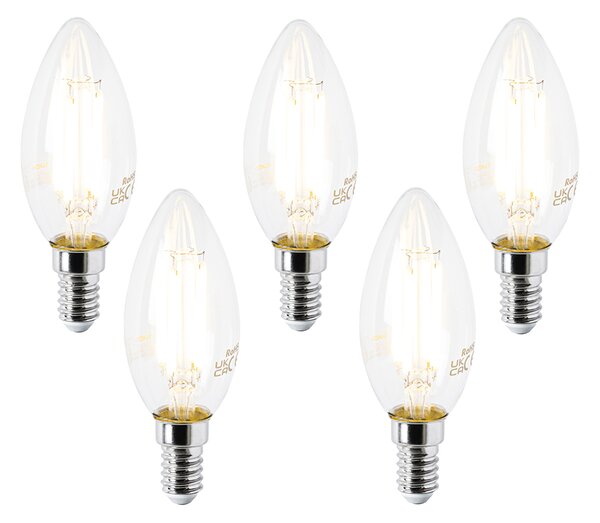 Set de 5 becuri LED E14 B35 transparente 2.2W 470lm 2700K