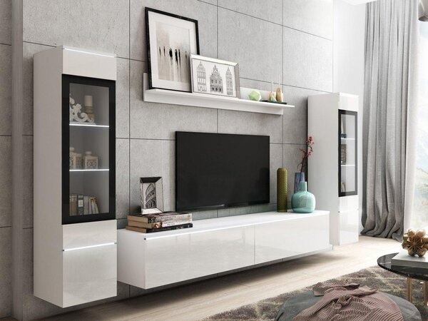 Mobilier living Selwyn II (Alb + Alb lucios ) (iluminat LED Alb). 1054052