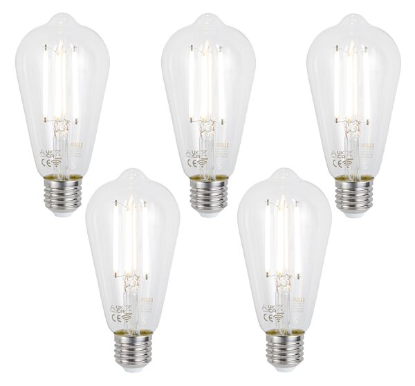 Set 5 becuri Becuri LED inteligente E27 reglabile ST64 transparente 7W 806lm 2700-6500K