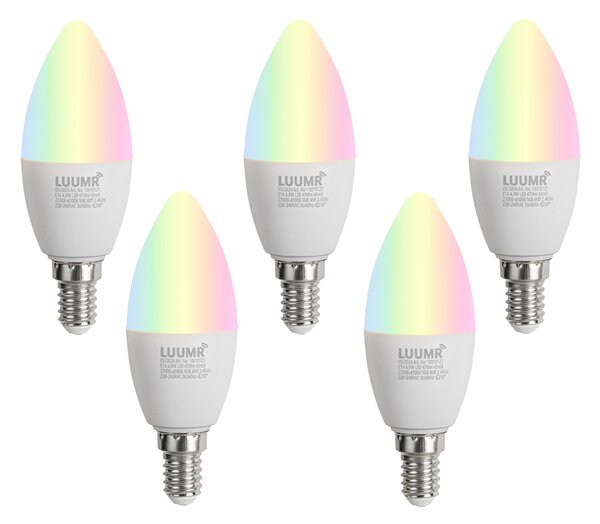 Set de 5 becuri LED Smart E14 C37 Opal RGBW 4.9W 470 lm 2700-6500K
